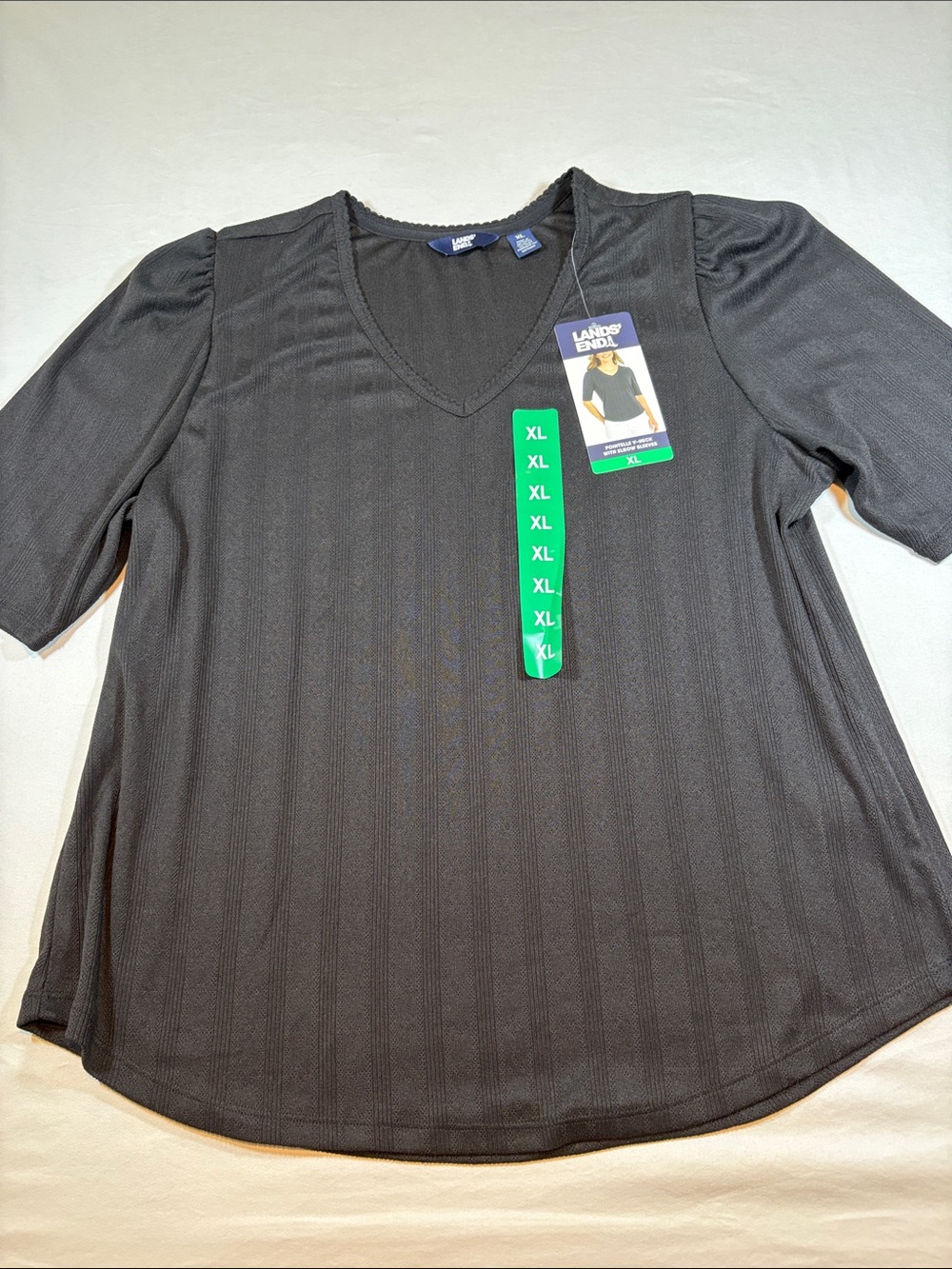 NWT-Lands' End Black V-Neck Short Sleeve Tee